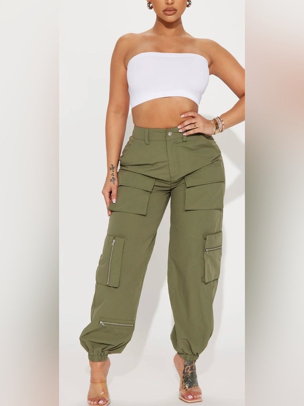 NWT fashion nova Olive Green Cargo Jogger Pants size S